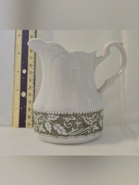 J&G Meakin Sterling Colonial Creamer Green Floral Ironstone England Vintage